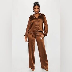 Fashion Nova Rich Brown Satin Women's Jumpsuit
